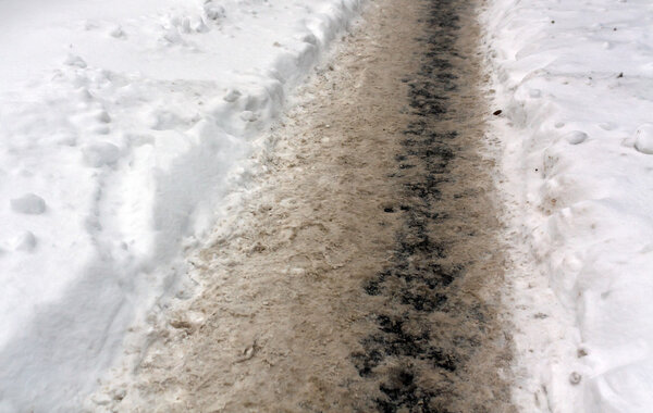 Pedestrian path in snow.