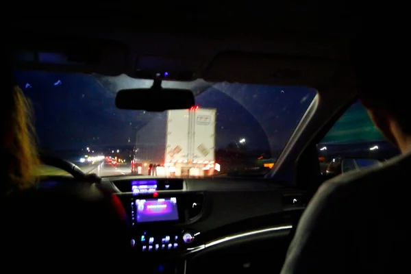 Night Driving Freeway Iowa — Stock Photo, Image