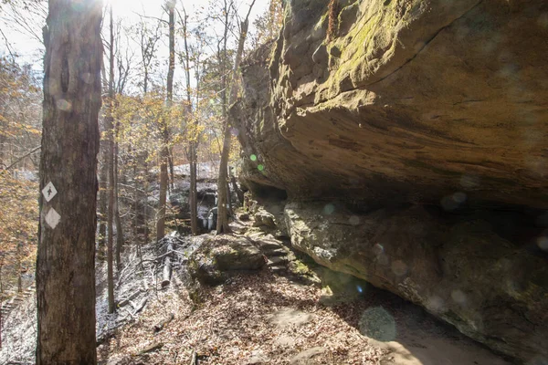 Hemlock Cliffs Hösten Efter Lätt Snö Indiana — Stockfoto