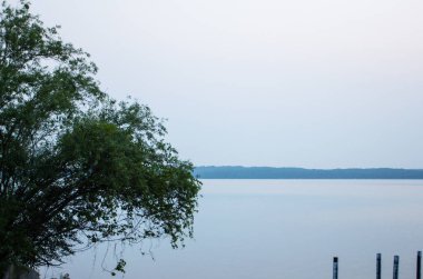 Michigan Elk Gölü 'ne ve çevresine bakıyor