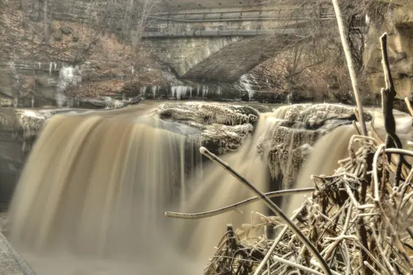 West Falls Black River Winter Elyria Ohio — Foto de Stock