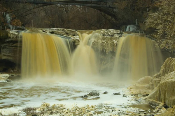 West Falls Van Zwarte Rivier Winter Elyria Ohio — Stockfoto