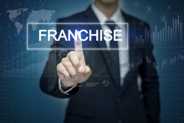 Sanal ekran butonuna franchise dokunmadan işadamı el