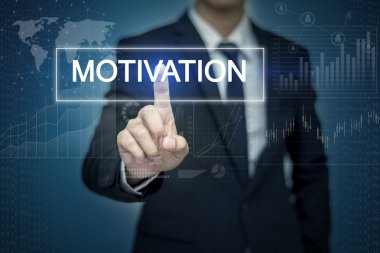 Sanal ekran butonuna motivasyon dokunmadan işadamı el