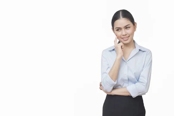 Business donna pensiero isolato su sfondo bianco, asiatico beau — Foto Stock