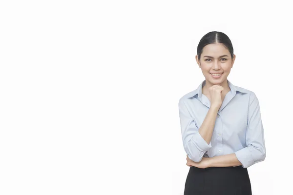 Üzletasszony mosolyogva a elszigetelt fehér háttér, ázsiai szépség — Stock Fotó