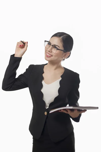 Affari donna scrittura isolato su sfondo bianco, asiatico beaut — Foto Stock