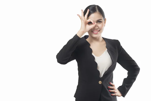 Geschäftsfrau hand okay isoliert auf weißem hintergrund, asiatisch bea — Stockfoto