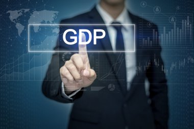 Sanal ekran butonuna GSYİH dokunmadan işadamı el