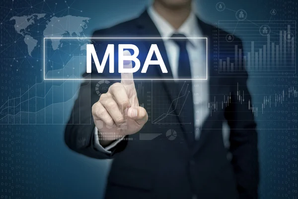 Sanal ekran butonuna MBA dokunmadan işadamı el