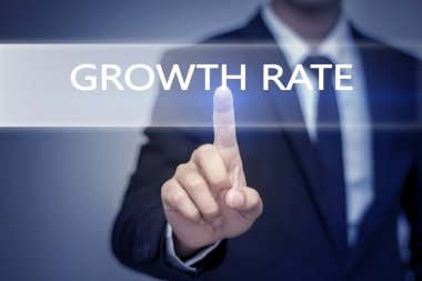 Sanal ekran butonuna büyüme oranı dokunmadan işadamı el