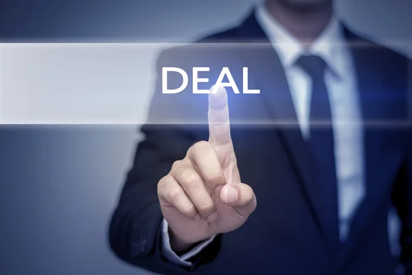 Businessman hand touching DEAL  button on virtual screen — Stock Photo, Image