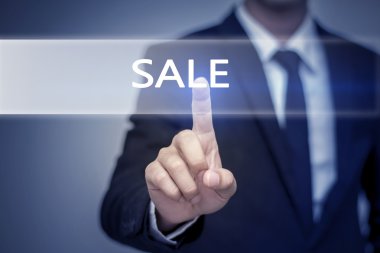 İşadamı el satılık dokunmadan! sanal ekran butonuna