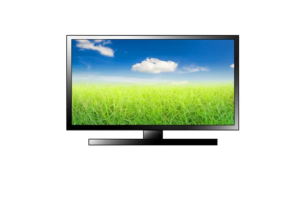 TV pole louky s modrou oblohu izolovaných na bílém pozadí — Stock fotografie