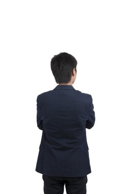  iş mavi elbiseli adamı izole beyaz arka plan üzerinde