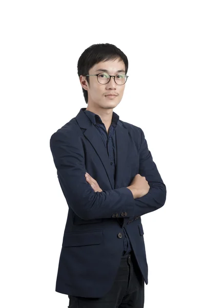 Красивый азиатский бизнесмен в синем костюме изолирован на белом бэкгро — стоковое фото