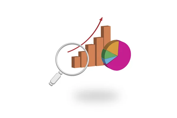 3d illustration of business graph with magnify glass — Stock Photo, Image