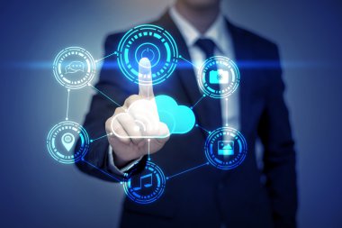 Sosyal medya simge sanal sc doğum dokunmadan işadamı yakın çekim