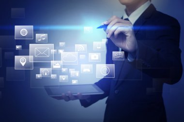 Sosyal medya simge çizim bir işadamı yakın çekim 