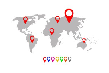 Konumu pimleri ile Dünya Haritası