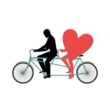 Lovers of cycling. Man rolls heart on tandem. Heart symbol of lo