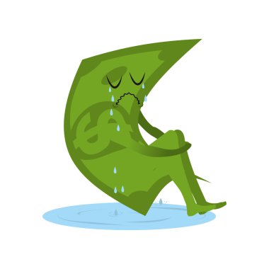 Dollar crying. Money in puddle of tears. Yearning and sob capita