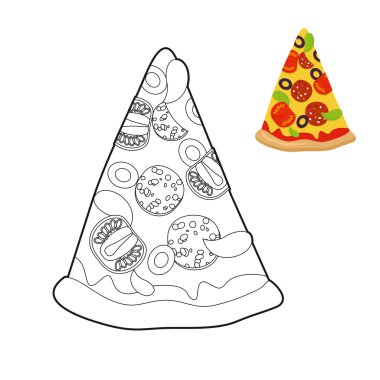 Pizza boyama kitabı. Doğrusal tarzda pizza lezzetli dilim. Ⅰ
