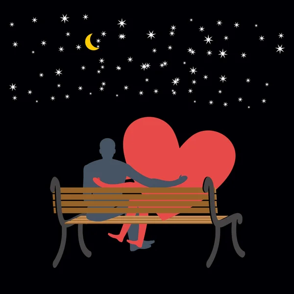 Des amoureux qui regardent les étoiles. Rendez-vous. L'homme et l'amour assis sur ben — Image vectorielle