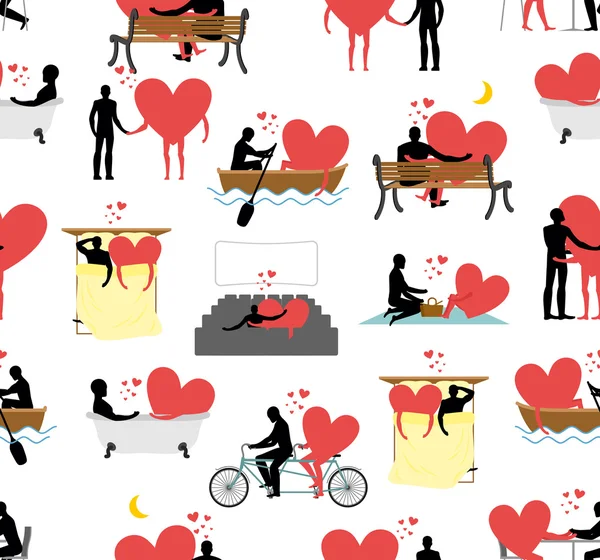 Lovers set of silhouettes seamless pattern. Heart and ornament p — Stockvector
