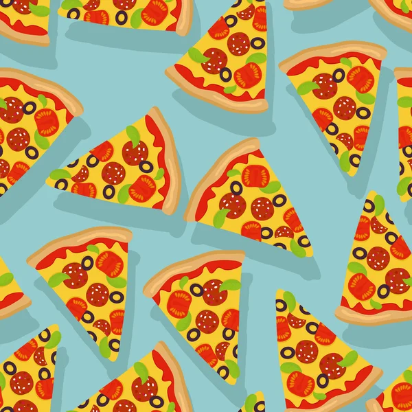 Pizza bez szwu wzór. Pyszne kawałek pizzy tle. Tra — Wektor stockowy
