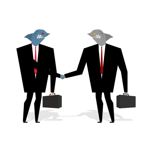 Business Sharks Handshake hacer un trato. Profesionales dan la mano . — Archivo Imágenes Vectoriales