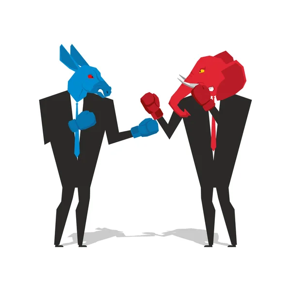 Donkey and elephant are boxing. Democrat and Republican fight. B — 스톡 벡터