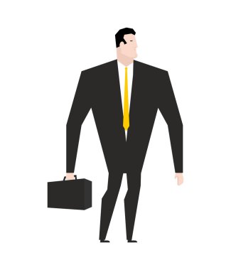 Evrak çantası olan bir iş adamı. Siyah resmi takım elbiseli yönetici. Sarı