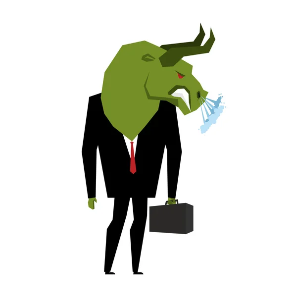 Homme d'affaires Bull. Joueur en bourse avec tête de bu vert — Image vectorielle