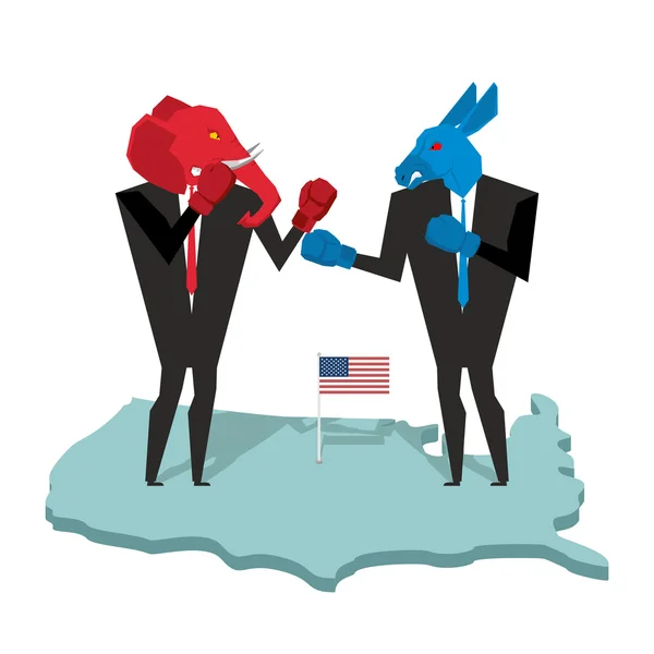 Donkey and elephant fight. Democrat and Republican opposition. B — Stockvector