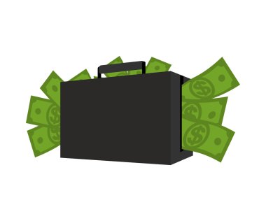 Case with money. Suitcase full of dollars. Cash in his bag. Weal