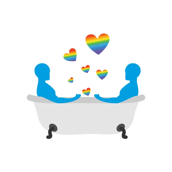 Gays in bath. Two men in bath. LGBT people taking bath. Joint ba — Stock Vector