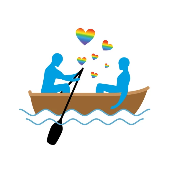 Gays in boat. Lovers of sailing. Rendezvous blue men in  boat on — Stock Vector