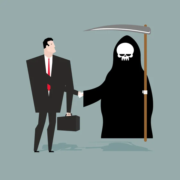 Lidia con la muerte. El hombre de negocios y Grim Reaper hacen transacciones. S — Archivo Imágenes Vectoriales