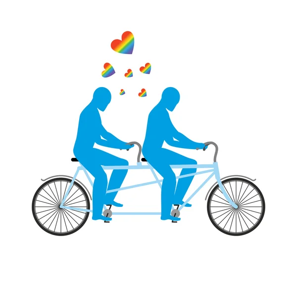 Gays en conjunto. Dos hombres azules en bicicleta. Amantes del ciclismo. Únete — Vector de stock