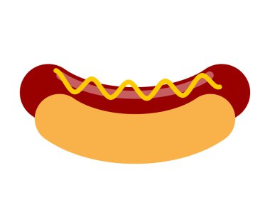 Hot dog with mustard isolated. Bun and sausage on white backgrou