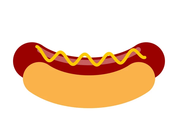 Hot dog with mustard isolated. Bun and sausage on white backgrou — Stockvector