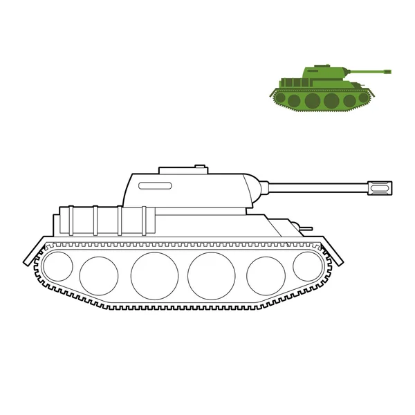 Livro de colorir tanque militar. Técnica de luta em estilo linear —  Vetores de Stock