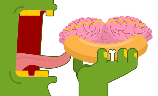 Zombiler beyin ile sosisli sandviç yeme. Fast food yeşil ölüme. Bu — Stok Vektör