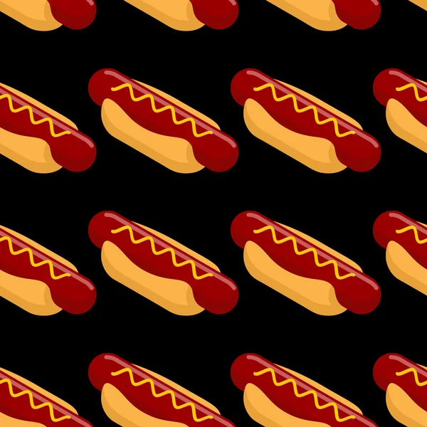 Hot Dog isometrische naadloze patroon. Fast Food 3D op zwarte blauw — Stockvector