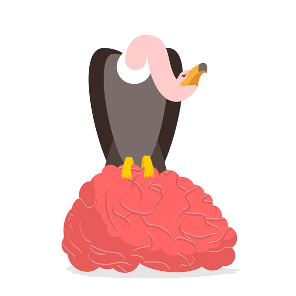 Vultures och hjärna. Griffon bita sinnet. Condor och Central nervös — Stock vektor