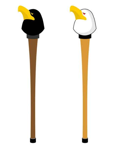 Bastone da passeggio con testa di falco. Personale decorato testa di aquila bianca — Vettoriale Stock