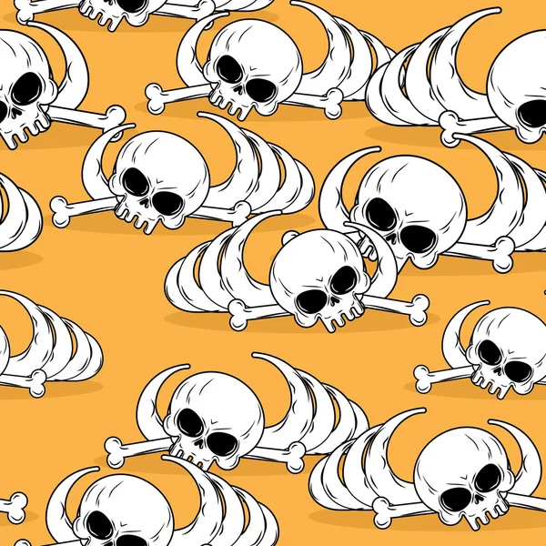 Dead desert seamless pattern. Remains of skeleton in sand backgr — 图库矢量图片