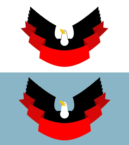 Águila y cinta roja. Pájaro de presa para símbolo, emblema de los deportes — Vector de stock