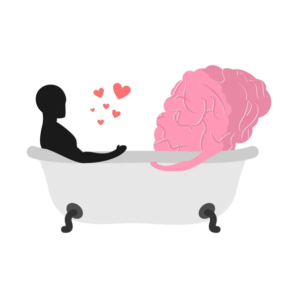 Love to brain. Mind and man in bath. Man and central organ of ne — Stok Vektör